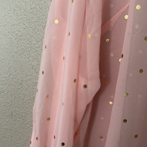 Womens Plus Size Lane Bryant Pink Long Sleeve Sheer Polka Dot Button Up 18/20 2X - Picture 2 of 8